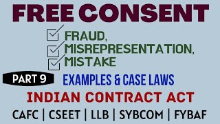 Fraud  Misrepresentation  Mistake  Free Consent  Indian Contract Act  Caselaws  Example [upl. by Judsen]