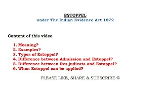 Estoppel in Indian Evidence Act  Section 115 to 117 [upl. by Erl54]