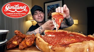 In CHICAGO Eating Giordanos Deep Dish Pizza Mukbang [upl. by Kneeland384]