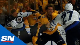 Chaos Erupts As Predators And Jets Dance In Line Brawl [upl. by Farlee]