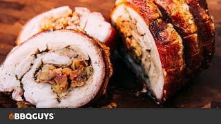 Smoked Pork Belly Porchetta Recipe  BBQGuys [upl. by Tfat]